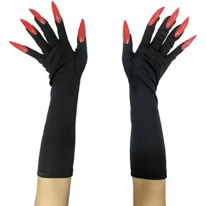 Halloween Costume Paw Gloves Witch Long Fingernails Claw Gloves for Women Girls Red Wolf Paw Gloves for Halloween Costume Cosplay Party Decoration 1 Pair, Standard, Black