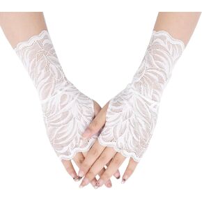 TeeYee Women's Floral Fingerless Sunblock Lace Elegant Short Floral Gloves for Bridal Party Prom