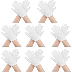 8 Pairs White Gloves Kids Formal Uniform Party Polyester Kids White Gloves Tri-ribbed Glove for Cosplay Party