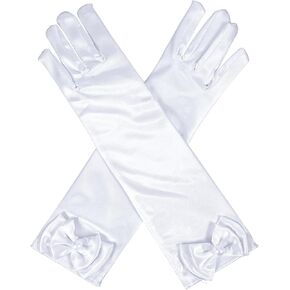 Princess Gloves, White Toddler Dress Up Gloves Satin Long Bows Costume Gloves for Little Girls Kids Party Wedding Birthday
