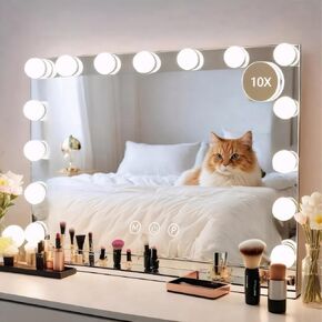 مرآة الغرور مع الأضواء 22.8 "× 18.2" مرآة مكياج أبيض هوليوود مرآة مع 15 مصابيح LED قابلة لل dimmt