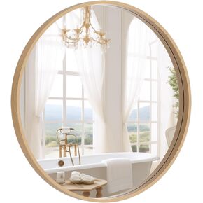 Wallbeyond Round Wood Mirror 24 بوصة مرآة جدار الدائرة للحمام مرآة جدار جدار لديكور الجدار ، الغرور ، غرفة المعيشة المدخل (طبيعية)