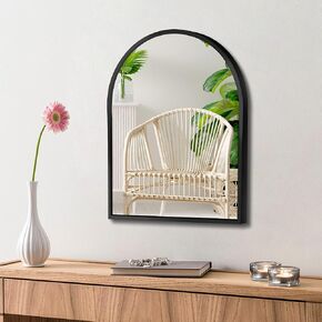 10x13 inch Black Small Arched Wall Mirror Space-Saving Design for Bathroom Vanity Entryway or Narrow Spaces Brushed Metal Frame Distortion-Free Reflection