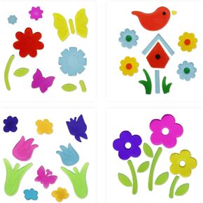 4Pcs Spring Summer Gel Window Clings Decorations, Colorful Seasonal Window Stickers Decals Decors Floral Jelly Stickers, Spring Glass Window Clings for Toddlers Home School Nursery Party Supplies