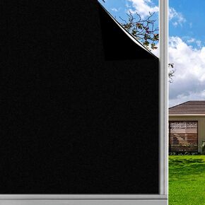 Finnez Blackout Window Privacy Film No Glue Secesary Static Cling ، Anti-UV ، Black Window Film 100 ٪ Light Light for Home أو Office