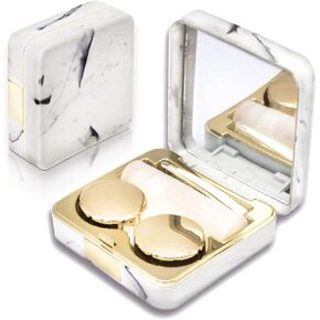 Contact Lens Case, Portable Cute Eye Contacts Colored Lenses Applicator Remover Tool Kit with Mirror Solution Bottle for Travel Daily Outdoor (Square, Rose Gold)