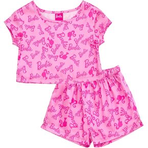 Barbie Girls Lounge Pajama Shirt and Pajama Shorts Sleep Set Little Kid to Big Kid Sizes (4-14-16)