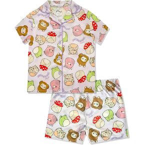 Squishmallows Girls Pajama Set - 2 Piece Cozy Girls Pjs with Button Down Short Sleeve & Shorts For Kids - Official Product