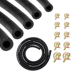 10 Feet 1/4 Inch ID Fuel Line Hose with 18 2/5" ID Clamps for Kawasaki Kohler Briggs & Stratton Small Gas Diesel Powersports Engines and Generators