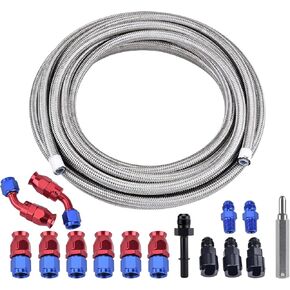 EVIL ENERGY 6AN 3/8" PTFE LS Swap EFI Fuel Line Fitting Kit, E85 Nylon Braided Fuel Hose 25FT
