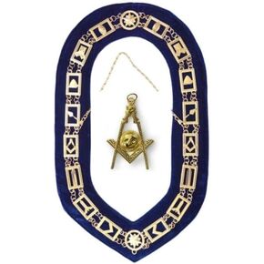 Masonic Blue Lodge Stains Stain Cawr With Gold Regalia Past Master Jewel - Nonlip Chain ، Navy Blue Packing ، Senior Deacon Golden Jewel