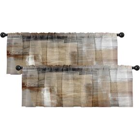 Emvency 2 Pack Valances Window Treatments, Brown Abstract Modern Art Blackout Drapes Adjustable Curtain for Windows Living Room Kitchen Over Sink, 18x52 Inch Rod Pocket Valances