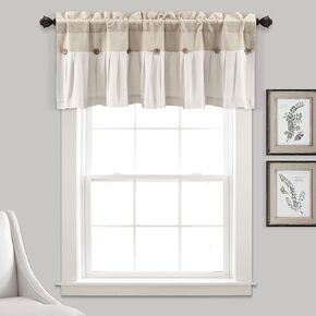 زواج بياض ديكور المورقة المزروعة المزرعة فالنس ، 84 "W × 18" L ، Linen - ستائر المطبخ - موارد من النوافذ - الستار Valance