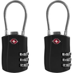 TSA Locks for Luggage, Small Padlock Combination with Cable, Luggage Locks TSA Approved, Combo Padlock with Code, for Travel Suitcase, Gym Locker, Gun Case, Backpack Zipper (Black+Black)