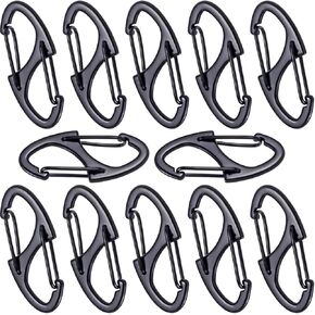 12pcs Zipper Anti Theft Locks, S Dual Opening Spring Carabiner for Backpacks, Zinc Alloy Zipper Pller Replacement for Camping Hiking Fishing Traveling- Black