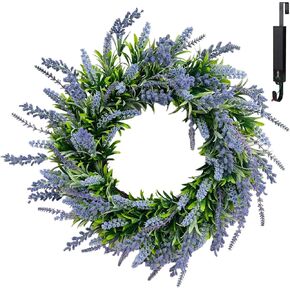 Solar Spring Wreath 24inchWreath for Front Door Artificial Pre-lit 50LED Spring Decorations for Outside Yellow Lemon Summer Decor Wreath for Wall Festival Holiday Farmhouse Decor