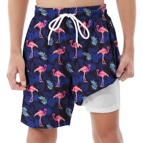 Boys Swim Trunks with Compression Liner UPF 50+ Quick Dry Swim Shorts Beachwear Boys' Bathing Suits Swimsuit for Kid
