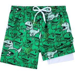 Little Boys Swim Trunks with Boxer Mesh Liner Swim Shorts Kids Quick Dry Bathing Suit Swimwear 4-12T