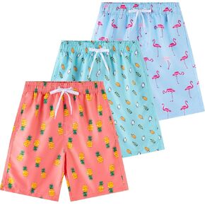 Boys Swim Trunks 3 Pack, Quick Dry Bathing Suit, UPF 50+, Mesh Lining, Beach Shorts for 5-16 Years