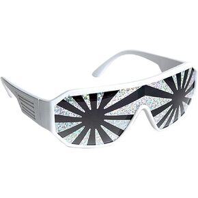 Macho Wrestler Sunglasses Silver Starburst on Black Lens with White Frame