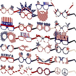 Lewtemi 24 Pack American Flag Glass Party Partic Eyeglasses Fancy Us Flag نظارات شمسية أمريكان العلم الأخذ