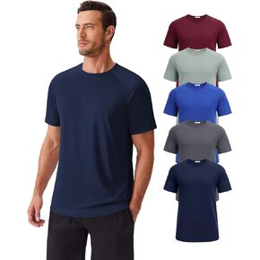 PINSPARK 5 Pack Gym Workout Shirts for Men Short Sleeve Moisture Wicking Athletic Tshirts Multipack Plain Crewneck Tees Shirt