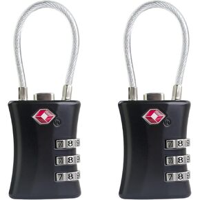TSA Locks for Luggage, Small Combination Padlock, Luggage Locks TSA Approved, Padlock Combination with Cable, for Suitcase, Gym Locker, Gun Case, Ammo Can, Backpack Zipper (Black+Black)