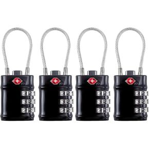 TSA Approved Cable Luggage Locks, 3 Digit Combination Padlocks, Travel Lock for Suitcases Bag, Alloy Body, Travel Accessories (Black 4 Pack)