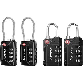 Puroma TSA Approved Travel Luggage Locks, Black 4 Digit Resettable Combination Code Lock with Zinc Alloy Body for Suitcase, Toolbox, Backpack, Bag, Gym Locker (Black)