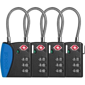 pack all TSA Approved Cable Luggage Locks, 3 Digit Combination Padlocks, Travel Lock for Suitcases & Bag, Alloy Body, Travel Accessories (4 Pack) (Apple Green)