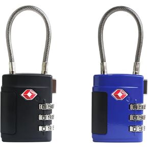 Combo TSA Locks for Luggage, Locker, Suitcase, Luggage Locks TSA Approved, Small Combination Padlock with Cable for Gym Locker, Gun Case, Backpack Bag Zipper, Storage Box, Travel Safe