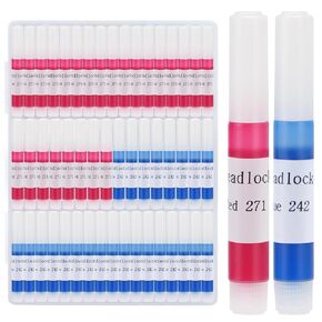 2ml *50 Pack Threadlocker Blue 242 & Red 271 ، 25 حزمة من كل ، خزانة مؤشر ترابط الأزرق والأحمر ، المتوسطة وعالية القفل Threadlocker ، مثالية للمكسرات ، البراغي ، السحابات