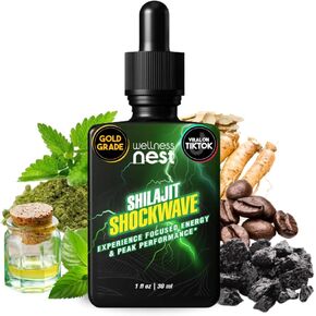 قطرات Shilajit Shockwave: قطرات الطاقة ، قطرات التركيز - Himalayan Shilajit النقي مع Tulsi الطبيعية ، Panax Ginseng ، Peppermin