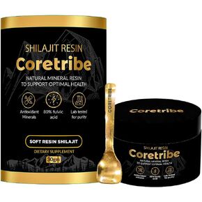 Coretribe® Royal's People Choice Pure Himalayan Organic Shilajit Resin ، معقدة للطاقة والقوة والمناعة ، للرجال والنساء الذين لديهم محتوى ذهبي حقيقي ، 30 جرام