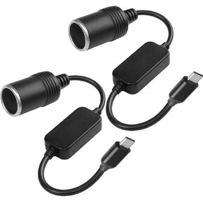 1ft USB C ذكر إلى 12V 8W سجائر ولاعة محول محول محول المقبس لكاميرا اندفاعة ، GPS ، شرائح LED LED للسيارات (2PACK)