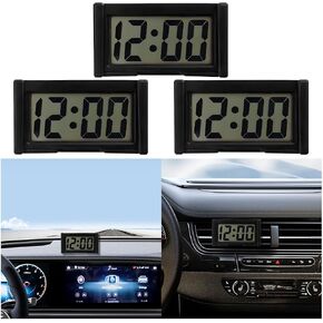 3PCS Mini Car Dashboard Digital Clocks, Small Self-Adhesive Bracket Vehicle Air Vent Electronic Watch with Clear LCD Screen Time & Day Display, Automotive Clock, Universal Fit (Blue)