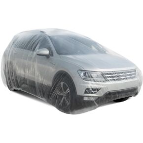 2Pcs Cost-Effective Clear Disposable Car Cover - 12.5' x 21.6' Dustproof Plastic Car Cover Waterproof All Weather for Automobile Sedan SUV with Elastic Band