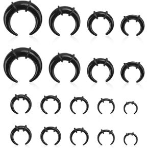 18 Pcs Acrylic Septum Rings, Black C Shape Pincher Tapers Septum Ring Nose Gauge Stretching Kit for Nose Ear Gauges Size 14G 12G 10G 8G 6G 4G 2G 0G 00G