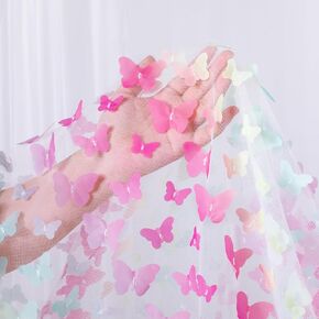Tulle Fabric Rolls 2 Yards: 3D Butterfly Embroidery Fabric - Hot Pink Theme Party DIY Fabric for Wedding Birthday Party Bridal Shower Baby Shower Event Planners