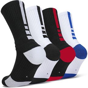 Finerview Elite Basketball Socks, 4 Pack Cushion Performance Crew Athletic Socks for Adult & Youth Kids