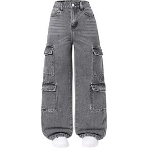 Verdusa Girl's Y2K Camo Cargo Pants Loose Straight Leg Denim Pants with Pockets