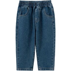 Toddler Little Girls Embroidery Barrel Jeans Kids Casual Denim Joggers Soft Relax Fit Ankle Length Trousers 24M-7Y