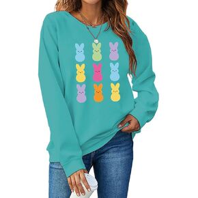 Easter Bunny Sweatshirt Women Long Sleeve Cute Rabbit Bunny Peeps Graphic Tees Happy Easter Pullover Tops