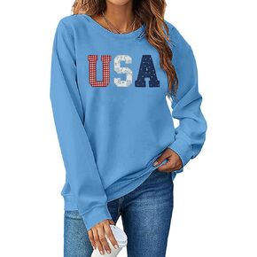 الولايات المتحدة الأمريكية للبلوزات نساء قميص العلم الأمريكي وطني Tshirt Stars Stripes Pullover 4th of July Teeps Tops
