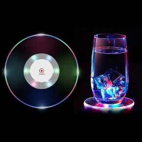 LED Coasters Set of 2, LED Coasters for Drinks, Bottle Lights for Liquor Bottles, Light up Coasters, Flash Cup Coaster Flashing Shots Light Perfect for Party Wedding Kitchen Dinning Fun Bar Coasters