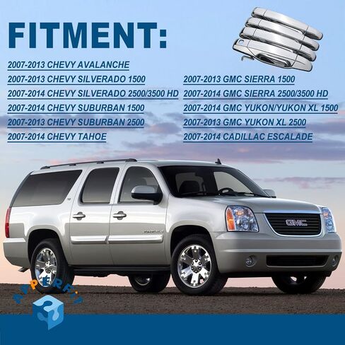 APPERFiT Exterior Door Handle (Upgraded) Chrome Compatible with 2007-2013 Chevy Chevrolet Silverado Suburban Tahoe Avalanche, GMC Sierra Yukon, Cadillac Escalade Replaces 22738721 22738722 22738725 in Saudi Arabia