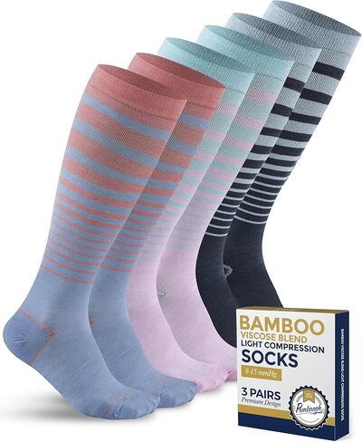 Pembrook Bamboo Viscose Light Compression Socks - 3 أزواج | 8-15 مم زئبق الجوارب ضغط | جوارب دعم راحة عالية الركبة in Kuwait