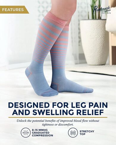 Pembrook Bamboo Viscose Light Compression Socks - 3 أزواج | 8-15 مم زئبق الجوارب ضغط | جوارب دعم راحة عالية الركبة in Kuwait