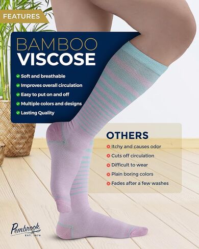 Pembrook Bamboo Viscose Light Compression Socks - 3 أزواج | 8-15 مم زئبق الجوارب ضغط | جوارب دعم راحة عالية الركبة in Kuwait