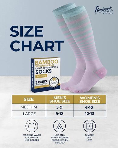 Pembrook Bamboo Viscose Light Compression Socks - 3 أزواج | 8-15 مم زئبق الجوارب ضغط | جوارب دعم راحة عالية الركبة in Kuwait